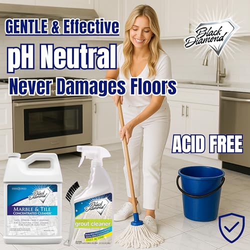 Black Diamond Stoneworks Marble & Tile Cleaner Gallon + Ultimate Grout Cleaner with Brush Quart (2-Pack) – Safe for Natural Stone, Deep Grout and Tile Cleaning to Restores Shine - size: 160 Fl Oz (Pack of 1)