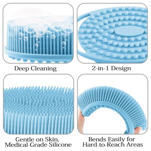 2 Pack Silicone Body Scrubber with Loofah Exfoliating Soft Body Shower Scrubber for Body, 2 in 1 Bath and Shampoo Wash Brush for Skin Exfoliation Men Women (Blue&Pink) - size: Blue&Pink