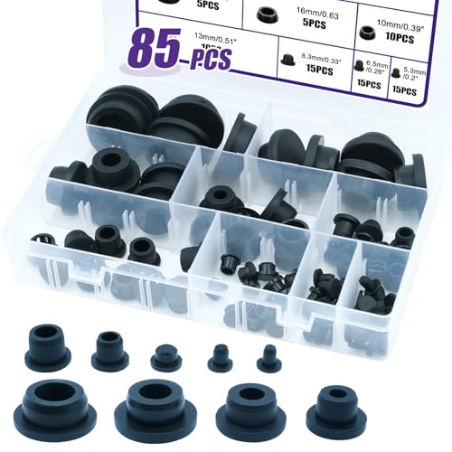 85PCS Silicone Stoppers Black Hole Plugs Assortment Kit Rubber Plugs for Round Holes, Flexible Rubber Stoppers Waterproof Tube Plugs T-Type, Used for Sealing Plugs Bathtub Jet Covers - color: Black, size: 9 Size(1/5"~1")