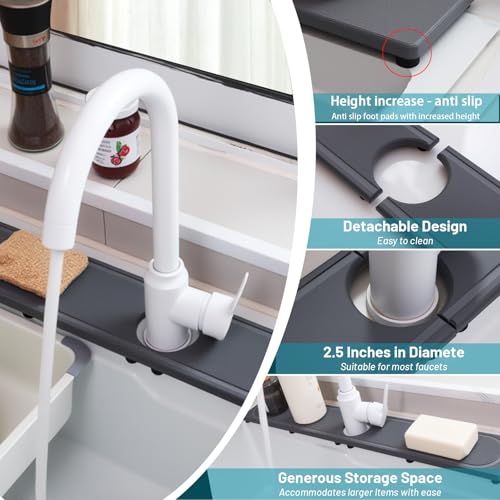 Faucet Mat for Kitchen Sink with Raised Feet, Fast Drying Diatomite Stone Sink Tray, Water Absorbent Faucet & Sink Splash Guard, Prevents Moisture Buildup, Durable Protector for Bathroom Counter - color: Dark Gray Style 2, size: 20" x 4"
