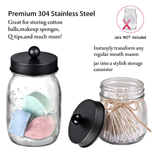 Mason Jar Bathroom Accessories Set(4pcs)- Jars Not Included - Foaming Soap Dispenser,Toothbrush Holder, and Apothecary Storage Jars Lids -Rustic Farmhouse Decor,Black - color: Black, size: 4 Regular Mouth