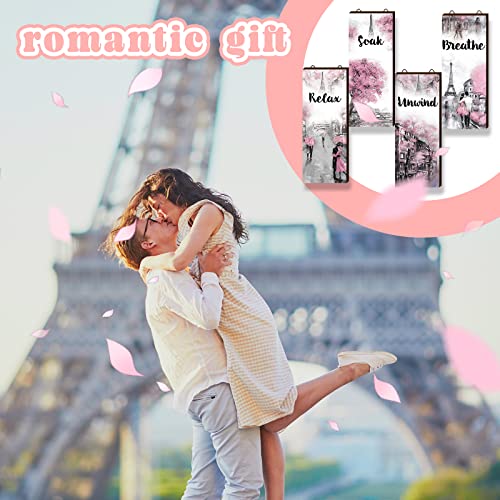 Gerrii 4 Pcs Pink and Grey Bathroom Decor Paris Decor Relax Soak Unwind Breathe Wall Art Farmhouse Bathroom Wedding Newlywed Home Spa Laundry Accessories Wood Hanging Sign(14.57 x 5.79 Inch,Rectangle) - size: 14.57 x 5.79 Inch, style: Rectangle