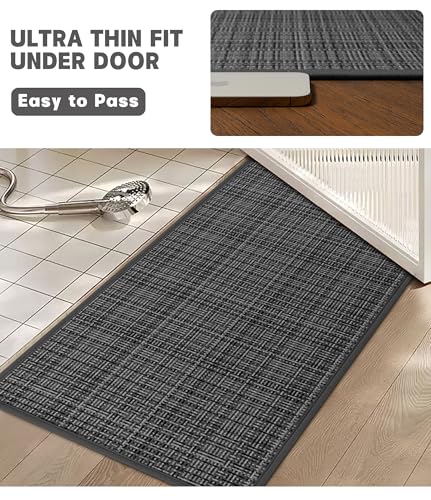 YIHOUSE Bathroom Rugs Sets 3 Pieces, Dark Grey Ultra Thin Bath Mats Fit Under Door, Absorbent Quickly Dry Rubber Backing Braided Bath Mat Set, Non Slip Washable Bath Rugs for Bathroom Floor, Grey - color: Grey Multi, size: 3pieces