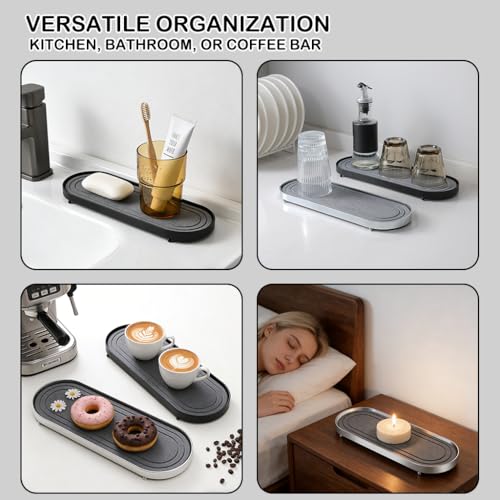 Water Absorbing Stone Tray, Fast Drying Diatomite Stone Sink Tray for Bathroom Sink & Kitchen Counter Faucet Organizer, Soap Dish Dispenser Vanity Organizer,Black Metal Frame-12 x4 - color: Dark Grey-hk