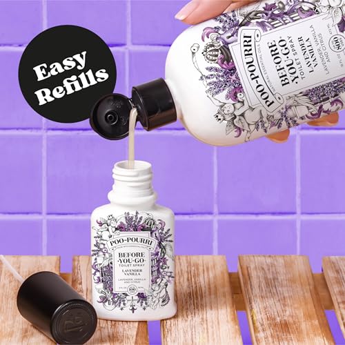 Poo-Pourri Before-You-Go Toilet Spray Refill, Lavender Vanilla,16 Fl Oz, Up to 800 Uses, Bathroom Odor Deodorizer with Essential Oils for Home or Work, Lavender, Vanilla and Citrus Scent - size: 16 Fl Oz (Pack of 1)
