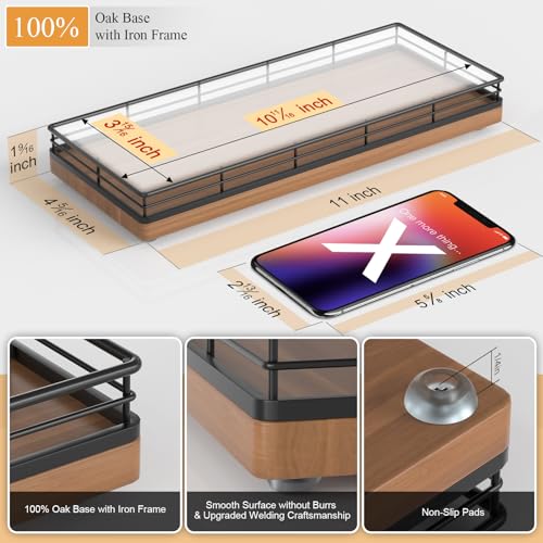 Wooden Decorative Tray, Oak 11.2" L Coffee Table Tray for Kitchen Countertop Soap Sponge Holder Candle Nightstand Table Centerpieces for Dining Room Decor Walnut - color: Walnut, size: 11" x 4.3" x 1.5"