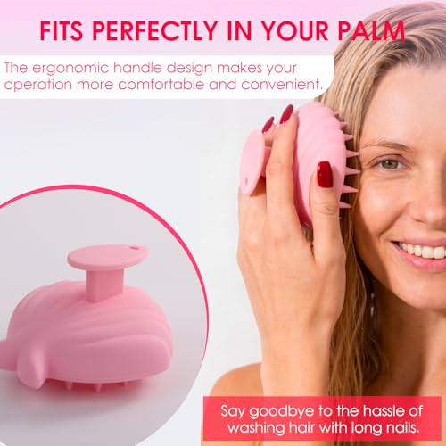 Silicone Scalp Massager Hair Growth,Hair Scrubber Scalp Stimulator Exfoliator Brush with Soft Bristles for Wet Dry Scalp Care（Pink） - color: Pink