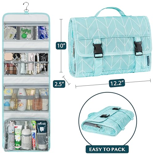 PAVILIA Travel Hanging Toiletry Bag for Women Men, Large Capacity Makeup Bag Kit, Waterproof Cosmetic Storage Organizer Case for Bathroom Shower - color: Teal Chevron, size: Large