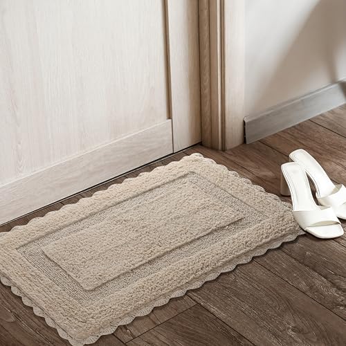 Savi Home Cotton Crochet Bathmat with Antiskid 17x24 Natural Sand, 100% Pure Cotton, Super Soft Linen, Plush & Absorbent, Hand Tufted Heavy Weight Construction, Full Reversible Step Out Rugs - color: Natural Sand, size: 1'5" x 2' (Rectangular)