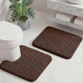 HUXMEYSON Bathroom Rugs Set 2 Piece, Ultra Absorbent Chenille Non Slip Bathroom Mat Set - 20'' x 24'' U-Shaped Contour Toilet Rug & 17'' x 24'' Extra Soft Plush Bath Mat - Machine Washable, Brown - color: Brown, size: 24" x 17" + U Shape 24" x 20"