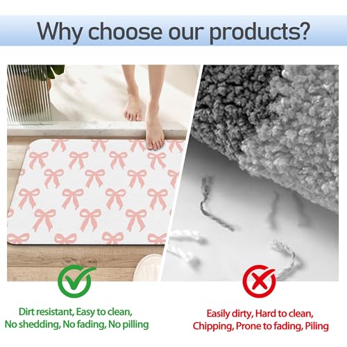 Pink Bow Fast Drying Absorbent Bathroom Mat, Non-Slip Rubber Backing Thin Low-Profile Bath Rug, Easy-Clean Bathroom Floor Mat for Shower, Bathtub, Kitchen, or Entryway - color: Pink Bow