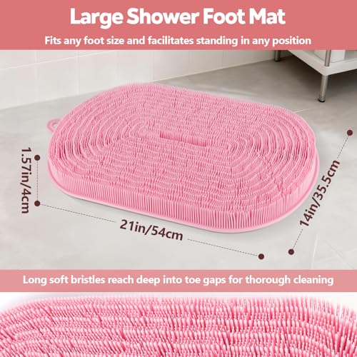 21"×14" Large Shower Foot Scrubber Mat, Silicone Feet/Back Exfoliating Cleaner with Suction Cups, Foot Massage Bath Pad for Dead Skin Removal, No Bending Over Soft Bristle Bath Mat - size: 21"×14"