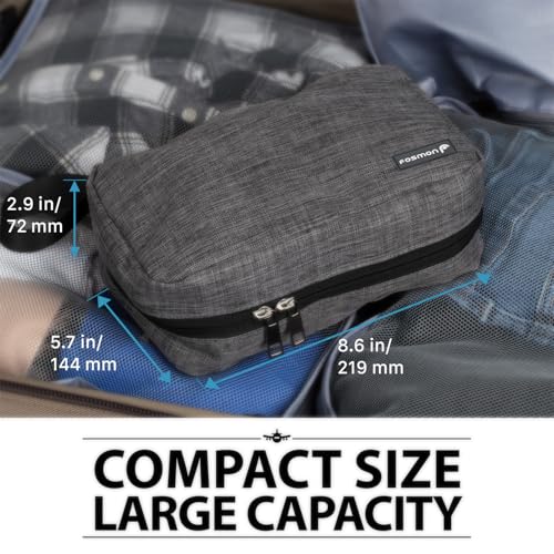 Fosmon Hanging Travel Toiletry Bag, Compact Travel Organizer | Water-resistant nylon, multiple pockets for toiletries/makeup, lightweight, ideal for men/women, shower and travel use.