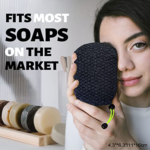 MIG4U Exfoliating Soap Bag for Shower 2 Pieces - Bar Soap Saver Pouch, Bamboo Body Scrubber Exfoliator Pocket in Travel Bathing, Black - style: 1 exfoliation level