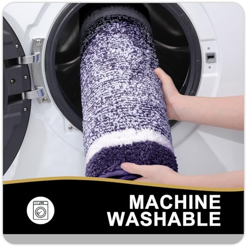 OLANLY Small Bathroom Rugs 24x16, Extra Soft and Absorbent Microfiber Bath Rugs, Non-Slip, Machine Washable, Quick Dry Shaggy Bath Carpet, Bath Mats for Bathroom Floor, Tub, Shower, Purple - color: Purple and White, size: 24" X 16"