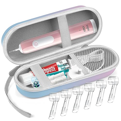 Sopito Electric Toothbrush Travel Case, Hard Storage Case with 6pcs Cover Caps, Fits for Oral-B/Oral-B Pro/Philips Sonicare Electric Toothbrush, Gradient - color: Gradient