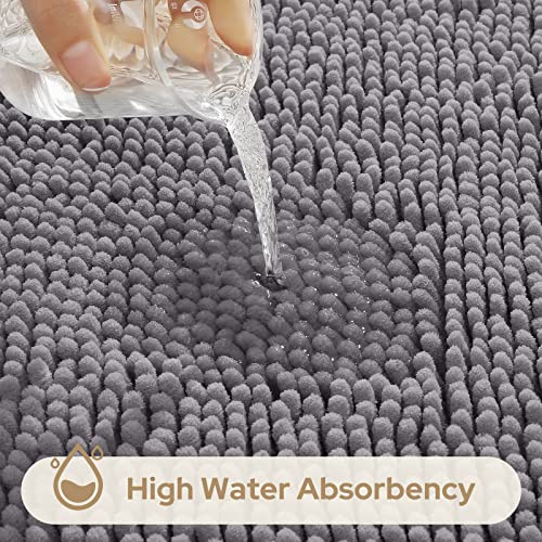 HOMEIDEAS 3 Pieces Bathroom Rugs, Soft Thick Absorbent Chenille Bath Mats, Washable Non-Slip Floor Rugs for Shower & Bath, Grey - color: Grey-grey, size: 17"x24"+20"x32"+U Shape 20"x24"