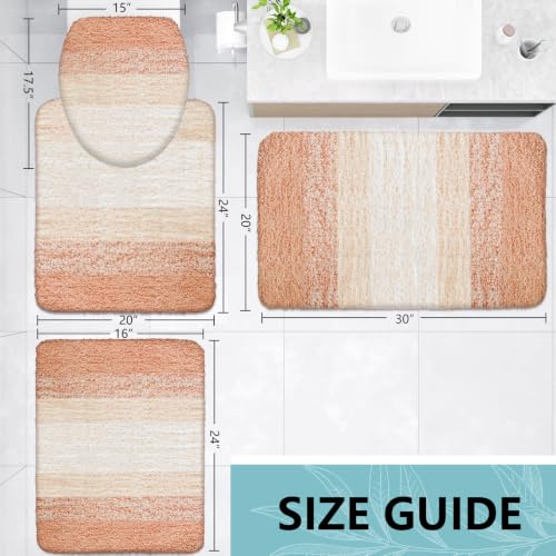 Arotive Microfiber Bathroom Rugs Sets 4 Piece, Extra Soft Absorbent Bath Mats, Machine Wash Dry U-Shaped Contour Rug and Toilet Lid Cover for Bath Tub, Toilet and Shower, Peach - color: Peach, size: 30" X 20" + 24" X 16" + 24" X 20" + 17.5" X 15"