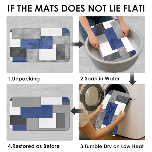 Navy Blue Geometric Shower Curtain Set with Toilet Lid Cover and Non-Slip Rugs for Bathroom, Black White Grey Checkered 4 Pcs Shower Curtain, Modern Abstract Bathroom Set with 12 Hooks - color: Abstract Geometric Dark Blue