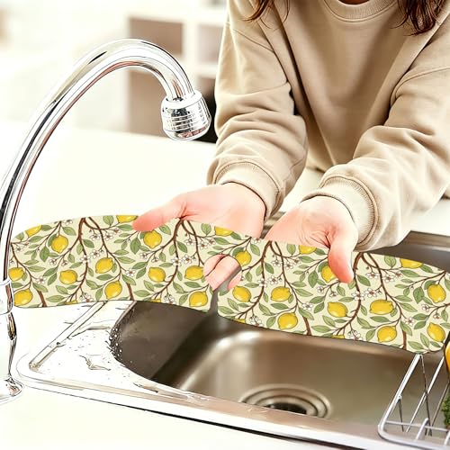 2 Pcs Kitchen Sink Splash Guard Faucet Mat Lemon Tree Pattern Faucet Mat for Sinks Flower Absorbing Drying Mats for Kitchen Bathroom - color: Lemon Tree Pattern