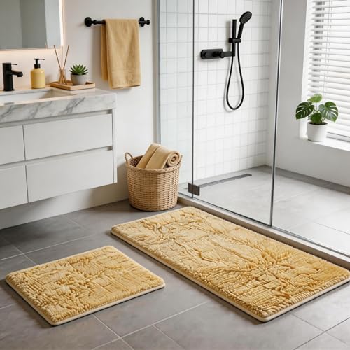 Bathroom Rugs Sets 2 Piece Plush Chenille Bath Rugs Non-Slip Bath Mats Absorbent Shaggy Rugs,Bathtub Mat,Bathroom Mats,Washable Bathroom Carpet for Tub, Shower,Washroom-32x20 + 24x16 Light Cream - color: Light Cream, size: 32"L x 20"W + 24"L x 16"W