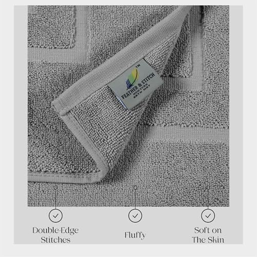 Feather & Stitch 2 Piece Towel Like Bath Mats (30x21 Inch) 100% Cotton Terry Bath Mats, Bathroom Shower Floor Mats [NOT A Bathroom Rug], Soft Absorbent Washable Mats - Dark Grey - color: Dark Grey