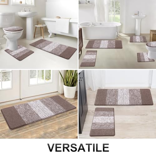 Bsmathom Bathroom Rugs Sets 5 Piece, Soft Absorbent Microfiber Bath Rugs with U-Shaped Contour Toilet Rug and Toilet Lid Cover, Thick Non-Slip Plush Shaggy Bath Mat Set,Coffee - color: Coffee, size: 18"x26"+20"x31"+20"x48"+U20"x24"+Cover19"x21"