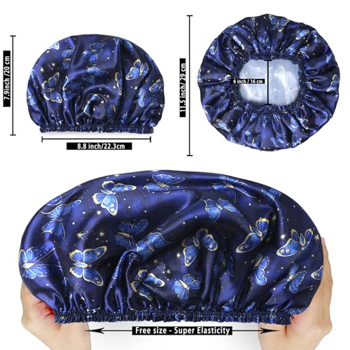 4 PCS Shower Cap for Women, Elastic and Reusable Bath Caps, Double Layers Shower Caps Reusable Waterproof, Bathing Shower Caps, Environmental Bath Hair Protection Cap - Butterfly A - color: Butterfly A