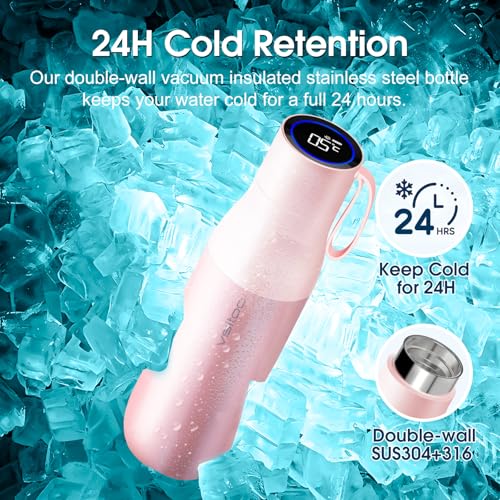 VSITOO S1 Pro 15oz Insulated Stainless Steel Self-Cleaning Water Bottle | Mini 15oz Insulated Bottle With Auto Self-Cleaning, App or Touchscreen Control, Temp Display, 30-Day Battery & 24H Cold - color: Pink, size: 15 Ounces