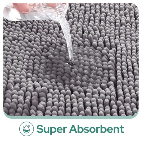 HOMEIDEAS 2 Pieces Bathroom Rugs, Non Slip Absorbent Chenille Toilet Bath Mat Set (Grey) - color: Grey-grey, size: 1'5" x 2'8" (Rectangular 20"x32"+17"x24")
