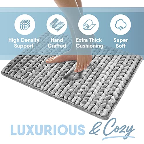 MICRODRY - SoftLux Braided Bath Mats for Bathroom, Super Absorbent Bath Mat, Memory Foam Bathroom Rugs with GripTex Skid-Resistant Base, Pilling-Resistant, 17 x 24 Inches, Light Grey - color: Light Grey, size: 1'5" x 2' (Rectangular)