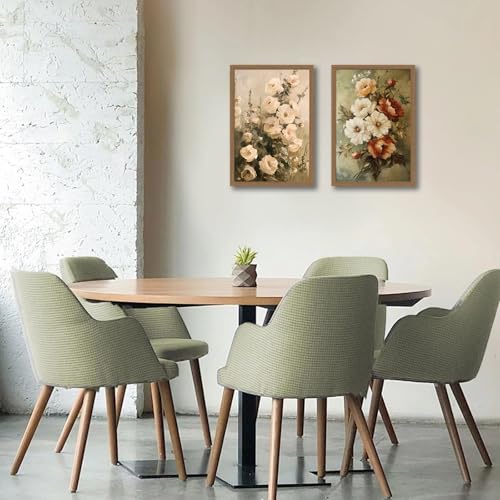 Vintage Floral Wall Art Decor Rustic Cottagecore Floral Canvas Art Prints Framed Farmhouse Country Botanical Flower Pictures Wall Decorations for Home Bedroom Living Room 16x24In Ready to Hang - color: Oil painting rose, size: 16x24 inches