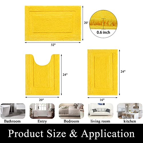 SHACOS Yellow Bathroom Rugs Sets 3 Piece Bath Mat U Shaped Toilet Rug | 20x32+ 16x24+ 20x24, Soft Fluffy Microfiber Bath Rugs Set, Non Slip Washable Absorbent Bathroom Floor Mats Carpet Shower Rug - color: Yellow, size: 16"x24"+ 20"x32"+U Shape 20"x24"