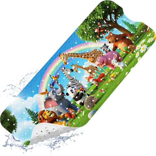 XIYUNTE Upgrade Baby Bath Mat Non Slip - 40"x16" Extra Long Kids Bath Mat for Tub Non Slip Bathtub Mat Eco-Friendly Toddler Bath Mats with Suction Cups, Machine Washable and No Fading, Animal Rainbow - color: X-rainbow