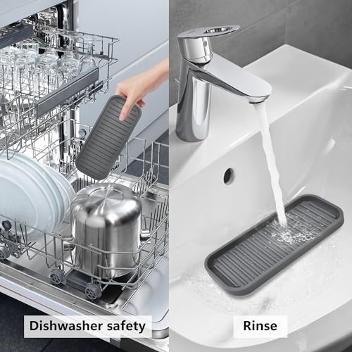 Silicone Sponge Holder for Kitchen Sink - Dish Soap Holder 2 Pack Gray | Waterproof sponge soap tray, dish sponge holder; kitchen counter/bath sink caddy Organizer, soap dispenser, scrubbers, makeup - color: Gray