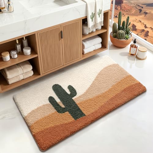 LUMI Bathroom Rugs Cute Cactus Design, Soft Absorbent Microfiber Bath Mat Non-Slip, Machine Washable Quick Dry Luxury Rug Desert Fun Plant for Floor, Bathtub, Home Decor, 24"x43" - color: B-cactus, size: 24"x43"