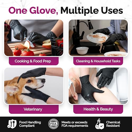GripProtect® Precise Black Nitrile Gloves, Exam, 4 Mil, Food, Home, Cleaning, Medical/Dental, Tattoo (Small, 100) - size: Small (100 Count)