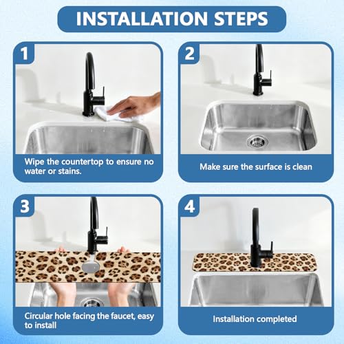 2 Pcs Kitchen Sink Splash Guard Faucet Mat Leopard Print Faucet Mat for Sinks Absorbing Drying Mats for Kitchen Bathroom, 23.6x5.5inch - color: Leopard Print