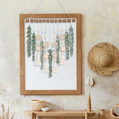 Sggvecsy 21’’ Eucalyptus Wall Hanging Decor Artificial Eucalyptus Plant Fake Greenery Leaves Boho Wall Decor with Wooden Stick for Bathroom Bedroom Kitchen Rustic Farmhouse Home Living Room Decoration - color: With Balls