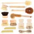 12 Pcs Bamboo Dish Brush Set with 65 Ft Hemp Rope Wooden Palm Pot Brush Natural Scrubbers Brushes Sisal Bristles for Pans, Bottle, Sink Kitchen Cleaning