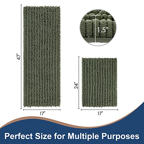 FLOLEOPA Luxury Chenille Loden Bathroom Rugs Bath Mats Sets, Extra Soft and Absorbent Bathroom Rugs Non Skid Machine Wash Dry Bath Mats（47"x17" Plus 17"x24"） - color: Loden, size: 47"x17" Plus 17"x24"