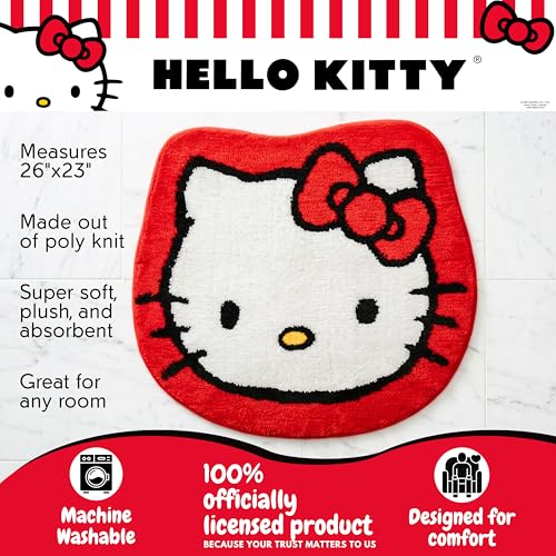 Hello Kitty Non Slip Poly Knit Plush Bathroom Rug, 26" x 23",(Officially Licensed Product) By Franco - color: Hello Kitty Red Bow