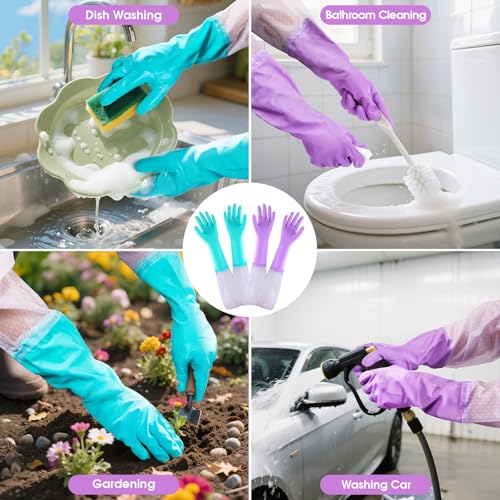 Elgood Reusable Long Sleeve Dishwashing Cleaning Gloves with Latex Free,Cotton Lining,Kitchen Gloves 2 Pairs,Purple+Blue L - color: Long-purple+blue, size: Large (Pack of 2)