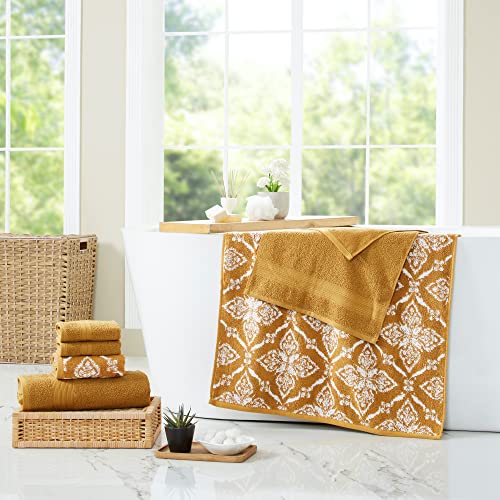 Modern Threads Amaris 6-Piece Reversible Yarn Dyed Jacquard Towel Set - Bath Towels, Hand Towels, & Washcloths - Super Absorbent & Quick Dry - 100% Combed Cotton, Gold - color: Golden Yellow, style: Bohemian