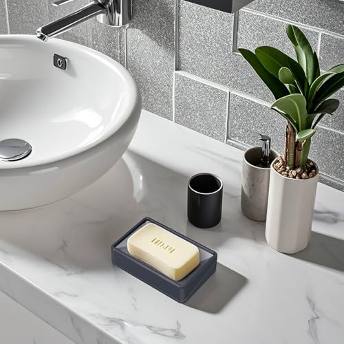 Soap Dish Tray with Drain for Bathroom Shower Kitchen | Stainless Steel Bar Soap Holder with Suction Cups, Double Layer Draining Soap Container Box for Sink Countertop/Wall-mounted