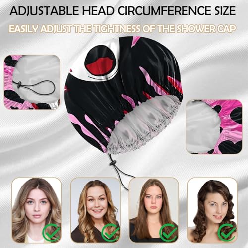 2 PCS Shower Cap Reusable Waterproof Adjustable Double Layer Elastic Dry Hair Bathing Caps Aesthetic Cute for Women Girls-Sunset Shout - color: H-8-Sunset Shout