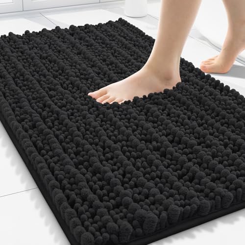 Smiry Bathroom Rugs Mat 30x20, Extra Soft Absorbent Chenille Bath Rugs, Non Slip Rubber Backing Machine Washable Quick Dry Bath Mats for Bathroom Floor, Tub, Shower, Home Decor Accessories, Black - color: Black, size: 30'' X 20''