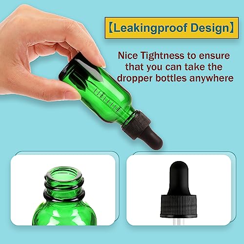 NOOEEISS 24 Pack,1oz Glass Dropper Bottle,Green Tincture Bottles with Dropper,Pretty Finish for All Kinds of Liquids,Oil Bottles for Hair- Stronger Suction ideal for Leakproof Travel - color: Green, size: 1oz-24Pack