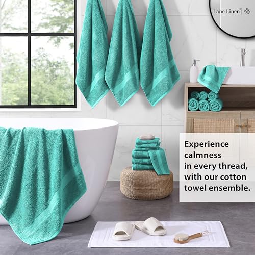 LANE LINEN 100% Cotton Bath Towels - 18 Pieces - Softer, Durable & Highly Absorbent - 4 Bath, 8 Wash Cloth, 6 Hand Towels - Perfect Family Set, Premium Quality, Oeko-TEX Certified - Teal - color: 11: Teal, size: 18 Piece Towel Set