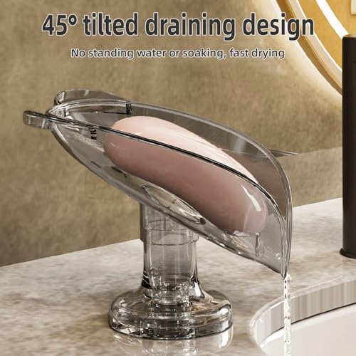 Self Draining Leaf Soap Dish – Easy to Clean Waterfall Soap Holder, Multi-Use for Shower, Bathroom & Kitchen Sink, Durable & Stylish (Clear Bear) - color: Clear Bear